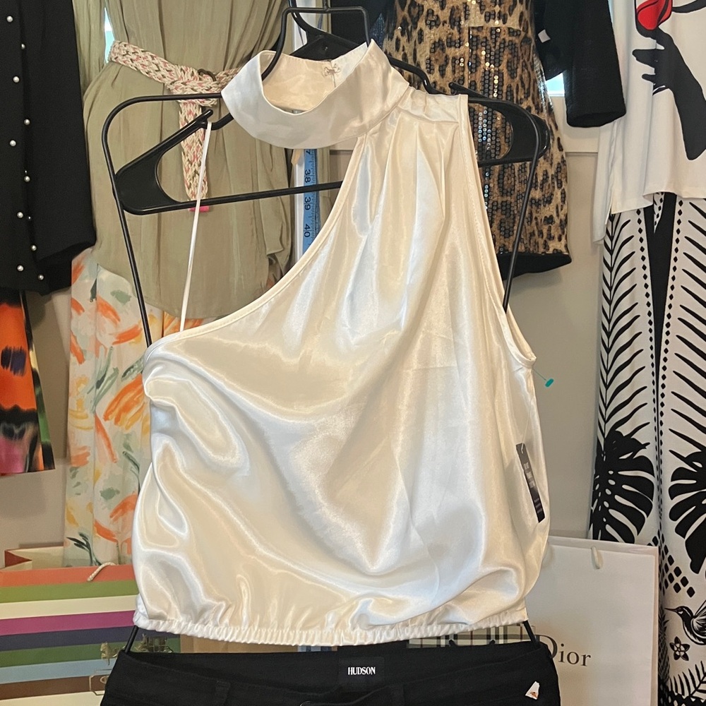 Express Shimmering Ivory One-Shoulder Blouse